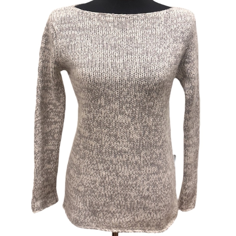 Boat Neck Club Monaco cashmere angora lambswool sweater marled grey white small